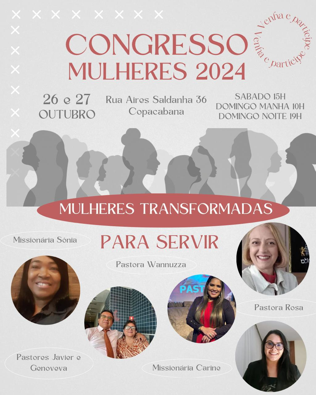 Congresso das mulheres nos dias vinte e seis e vinte e sete de outubro de dois mil e vinte e quatro.